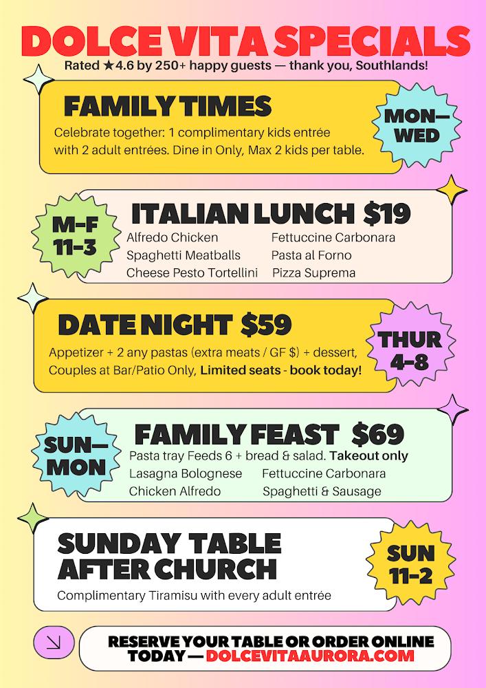 Dolce Vita Italian Bistro & Restaurant Menu image 1