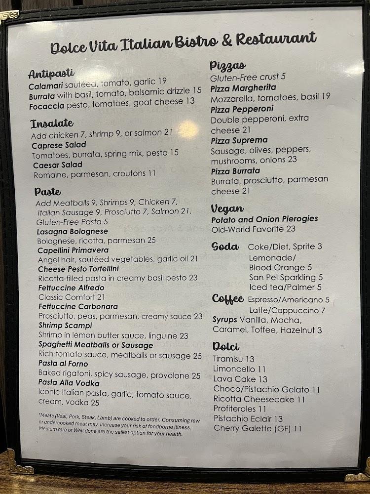 Dolce Vita Italian Bistro & Restaurant Menu image 2